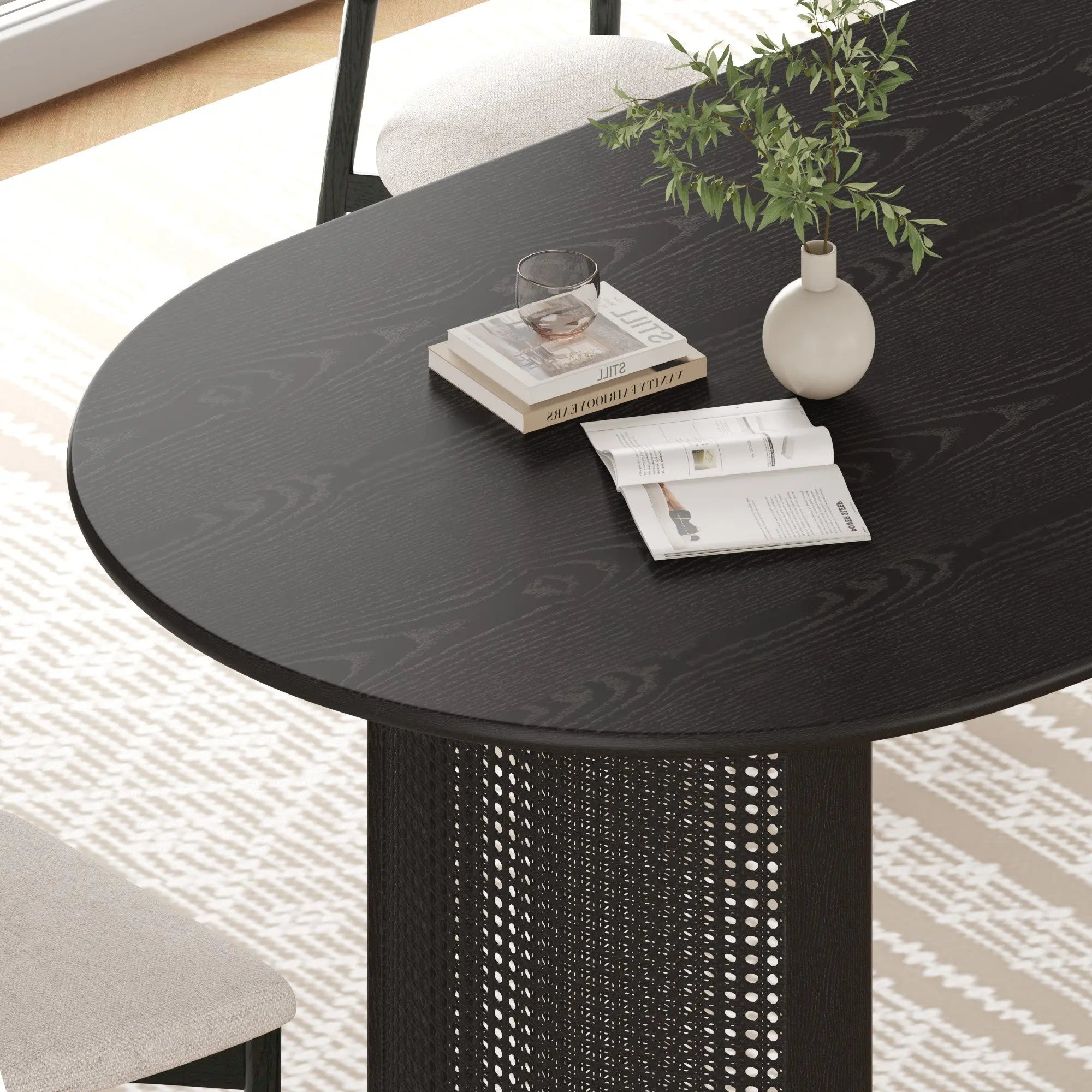 67" Black Wood Double Pedestal Base Oval Dining Table Homeroots Kitchen & Dining