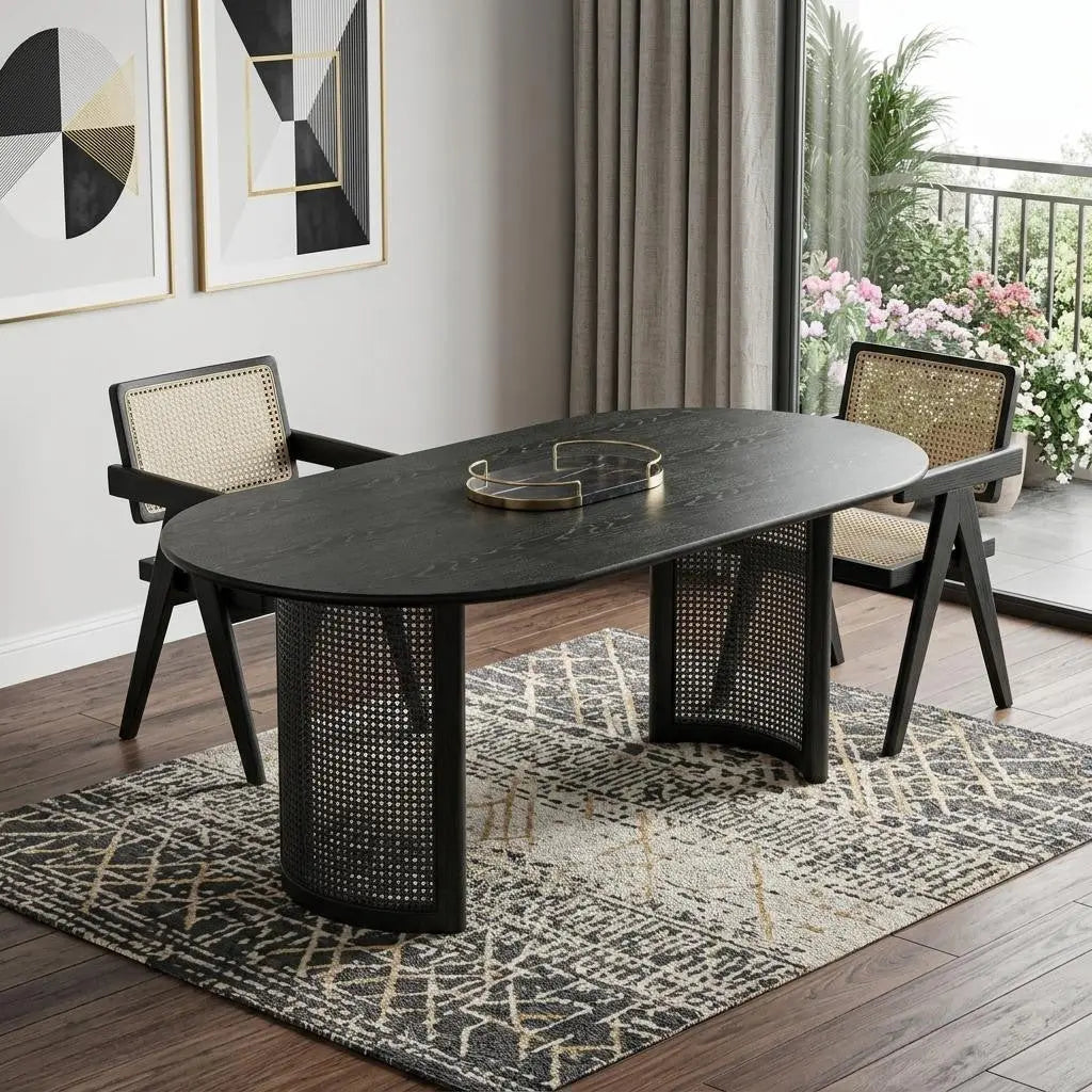 67" Black Wood Double Pedestal Base Oval Dining Table Homeroots Kitchen & Dining