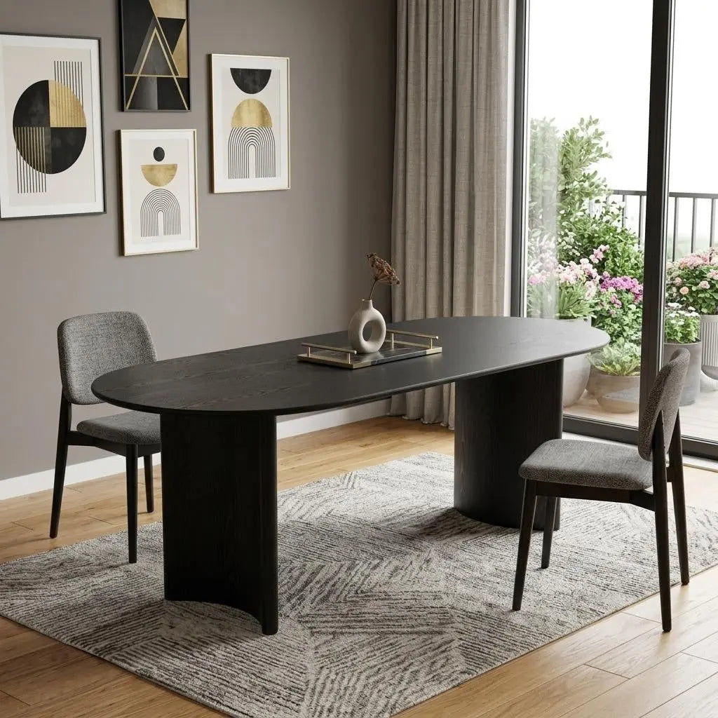 67" Black Wood Double Pedestal Base Oval Dining Table Homeroots Kitchen & Dining