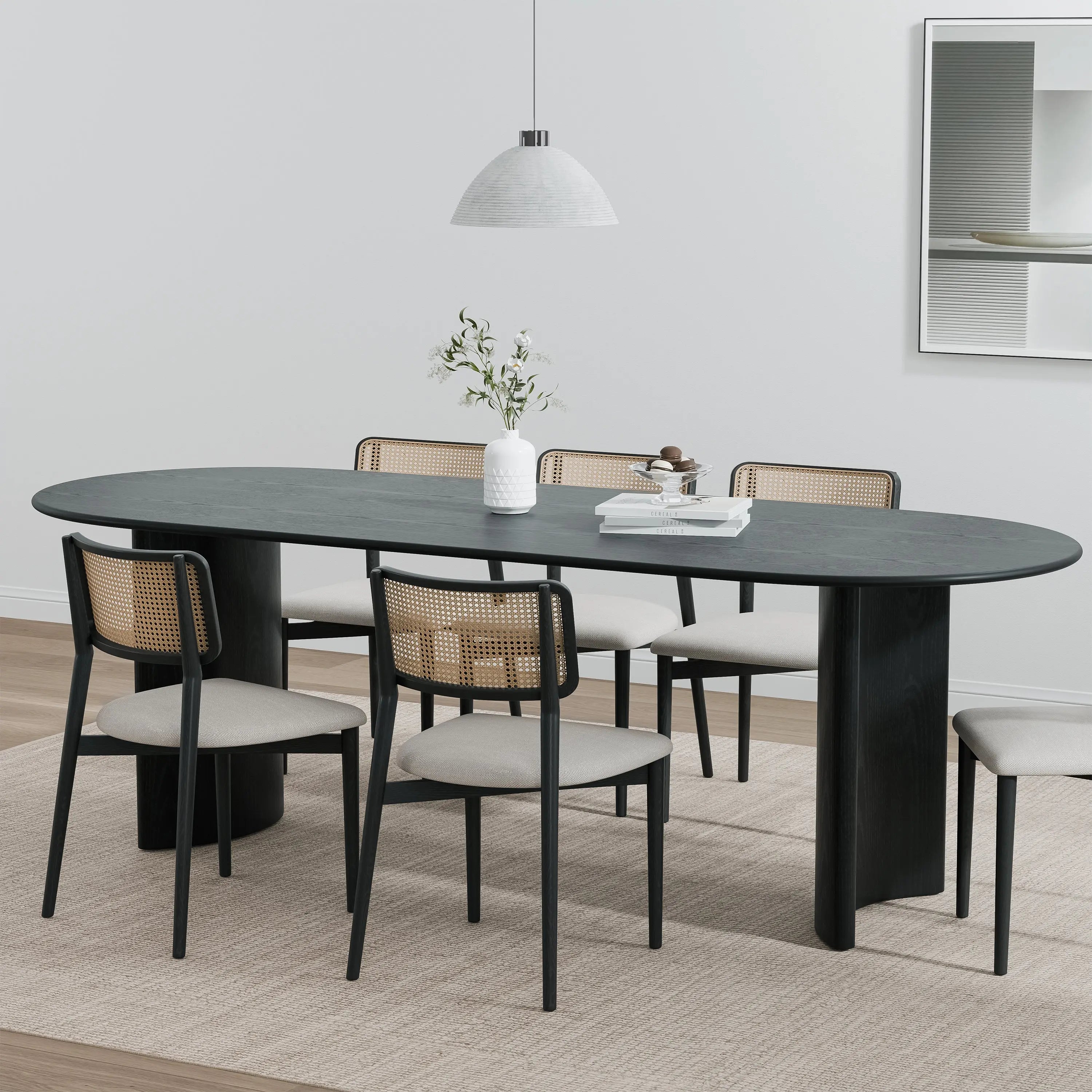 67" Black Wood Double Pedestal Base Oval Dining Table Homeroots Kitchen & Dining