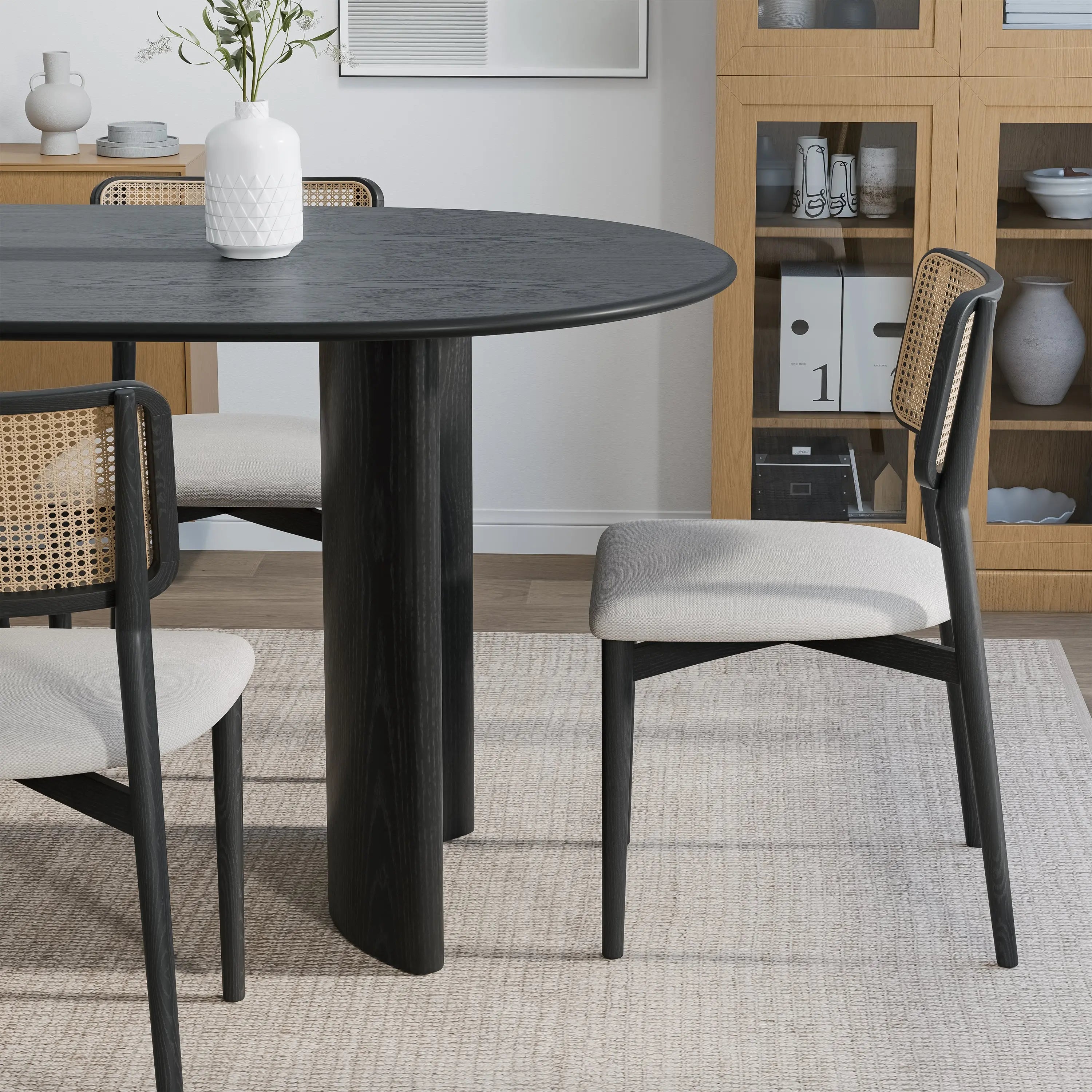 67" Black Wood Double Pedestal Base Oval Dining Table Homeroots Kitchen & Dining