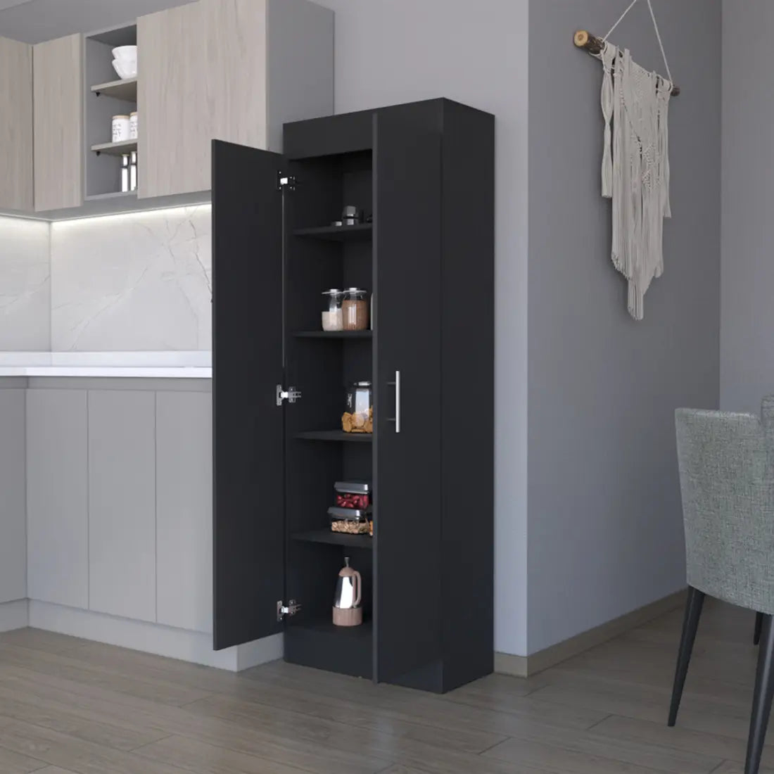 67" Black Wood Pantry Or Storage Closet - GreatEagleInc