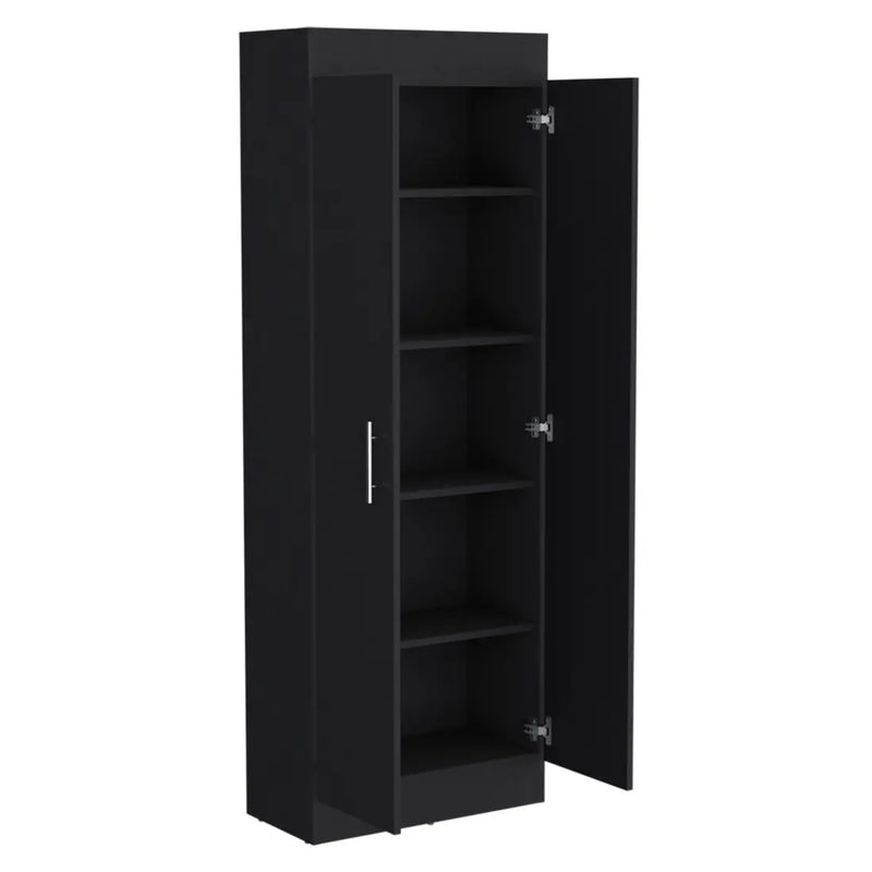 67" Black Wood Pantry Or Storage Closet - GreatEagleInc