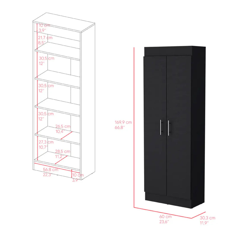 67" Black Wood Pantry Or Storage Closet - GreatEagleInc