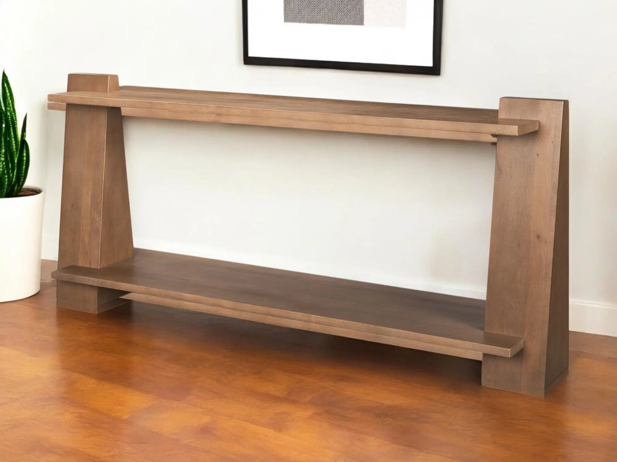 67" Brown Solid Wood Solid Console Table With Shelf Homeroots Living Room