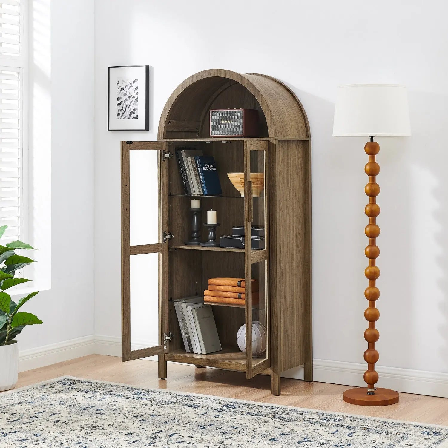 67" Brown Wood Oval Accent Cabinet With Two Doors Homeroots Kitchen & Dining