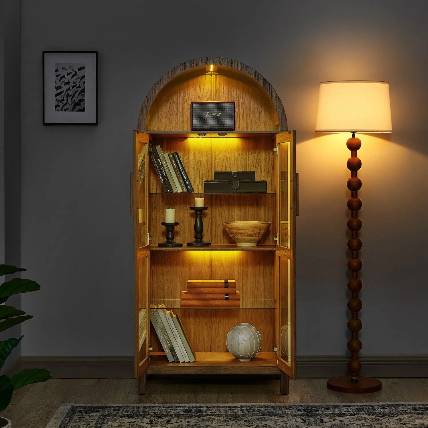 67" Brown Wood Oval Accent Cabinet With Two Doors Homeroots Kitchen & Dining