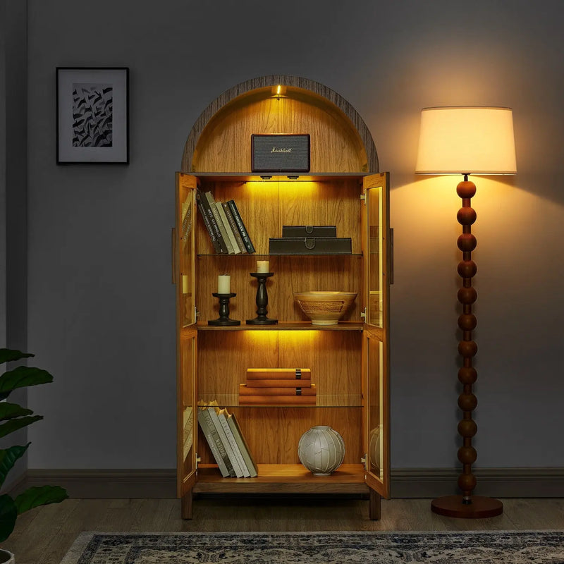 67" Brown Wood Oval Accent Cabinet With Two Doors Homeroots Kitchen & Dining
