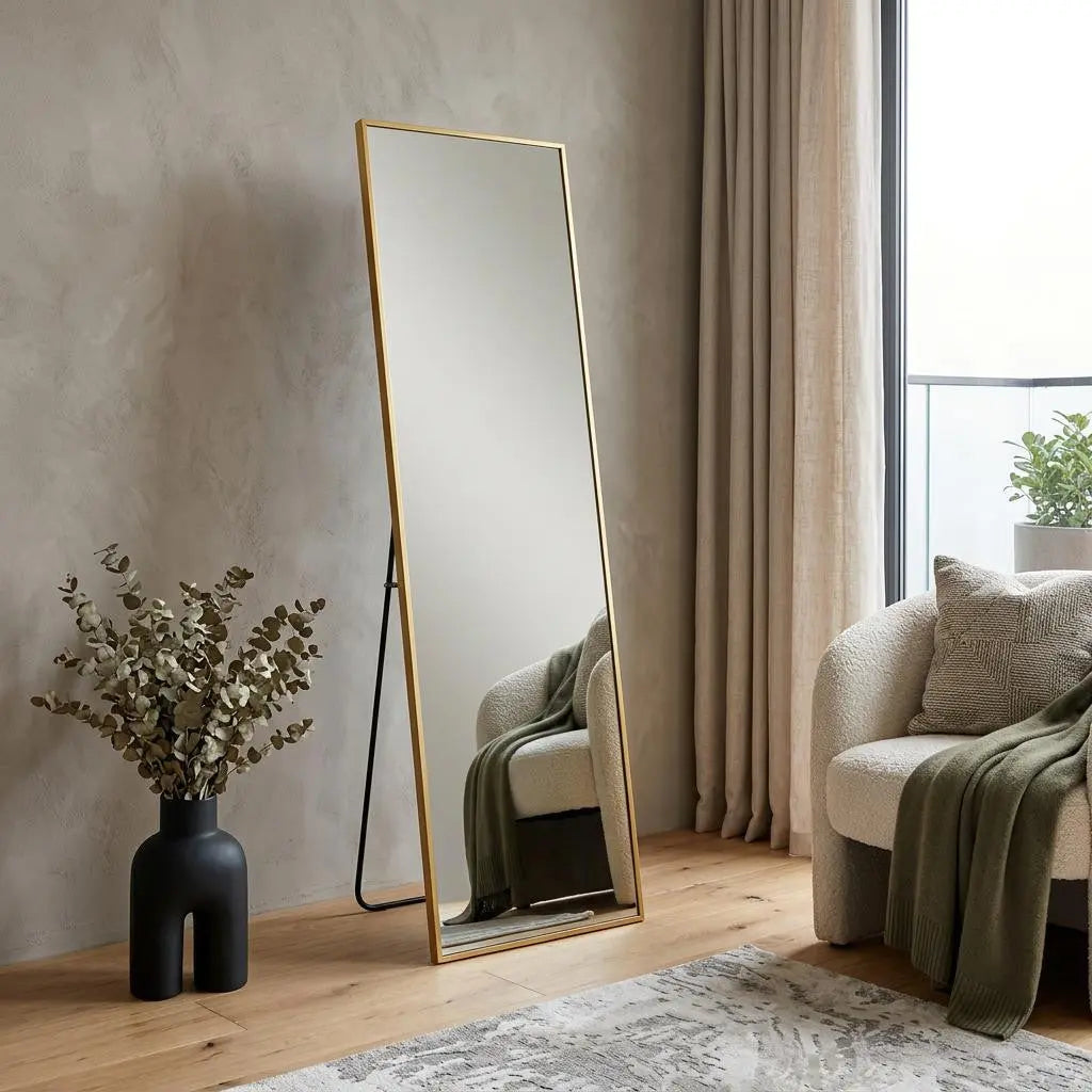 67" Gold Aluminum Freestanding And Wall Mounted Framed Full Length Mirror Homeroots Bed & Bath