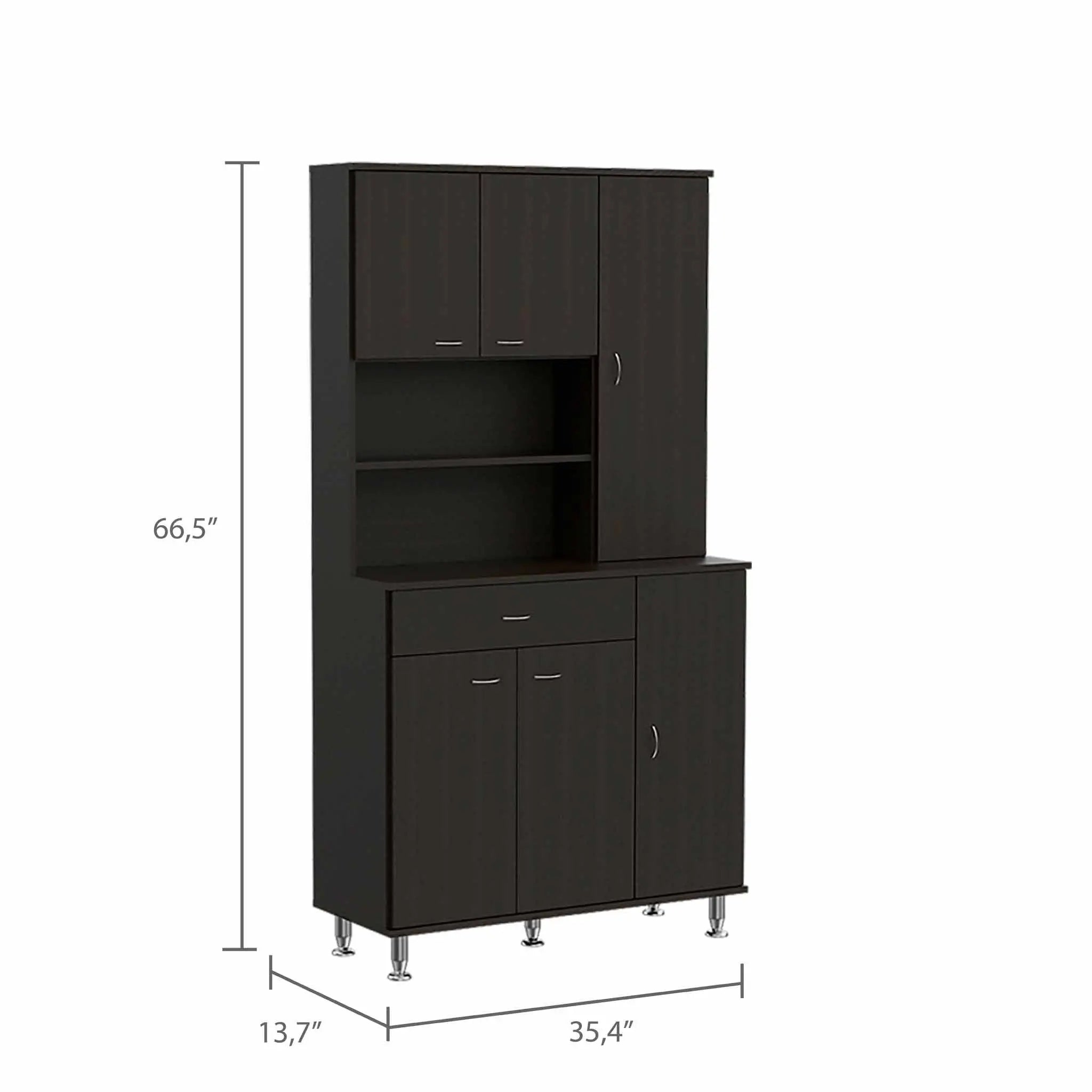 67" Modern Black Pantry Cabinet with Five Shelves Homeroots Kitchen & Dining