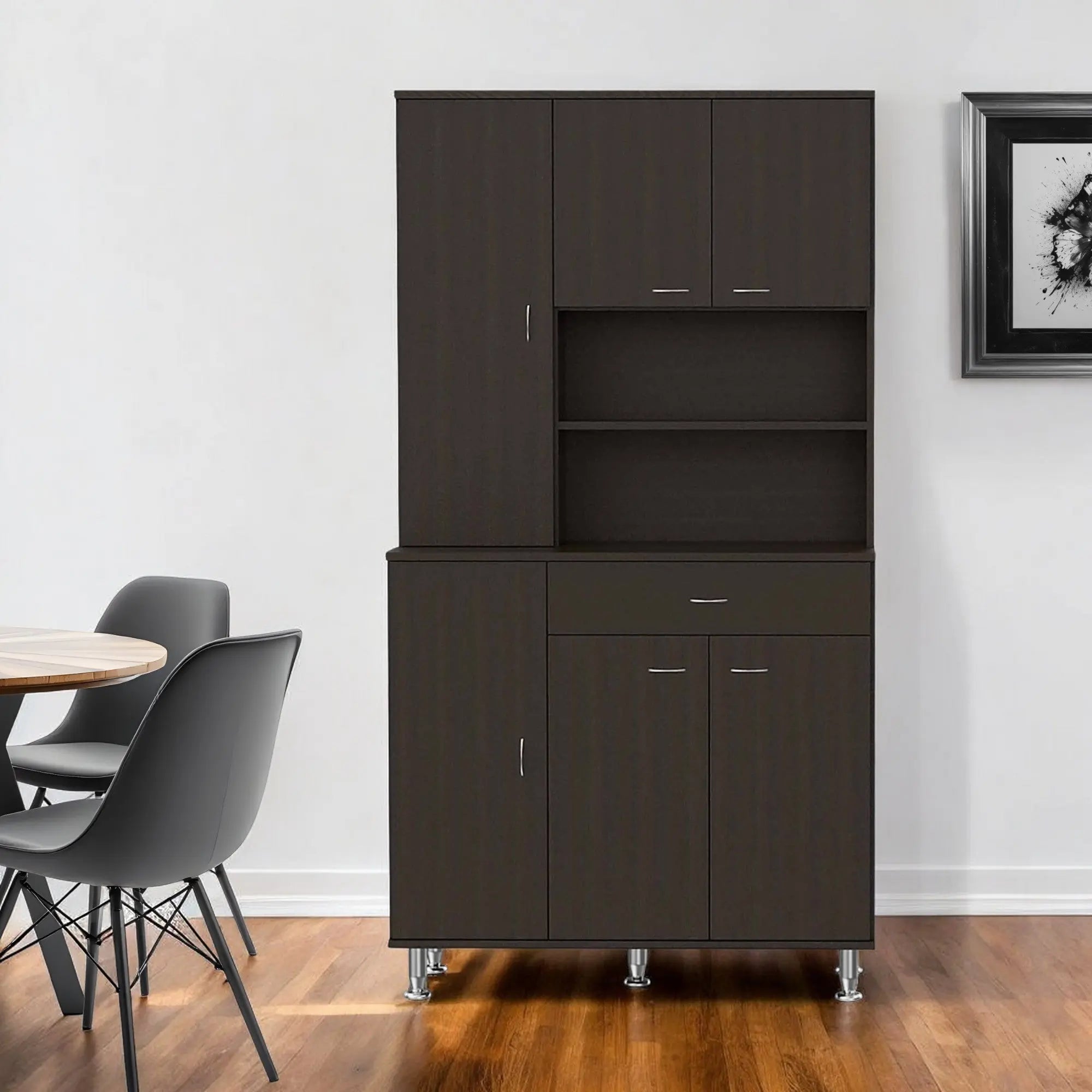 67" Modern Black Pantry Cabinet with Five Shelves Homeroots Kitchen & Dining