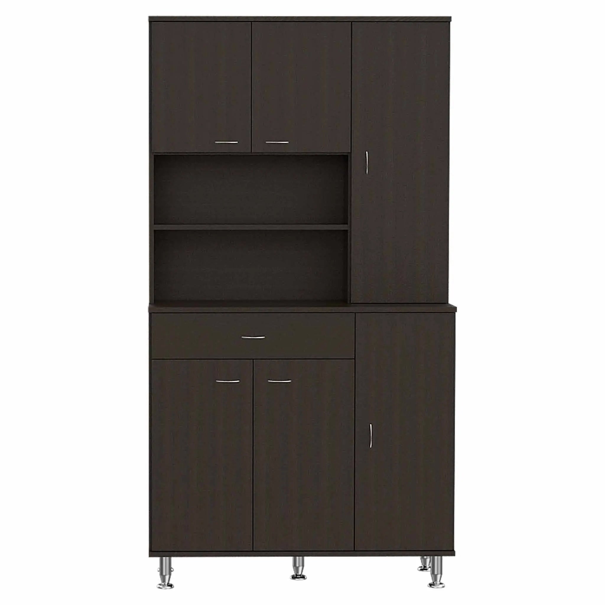 67" Modern Black Pantry Cabinet with Five Shelves Homeroots Kitchen & Dining