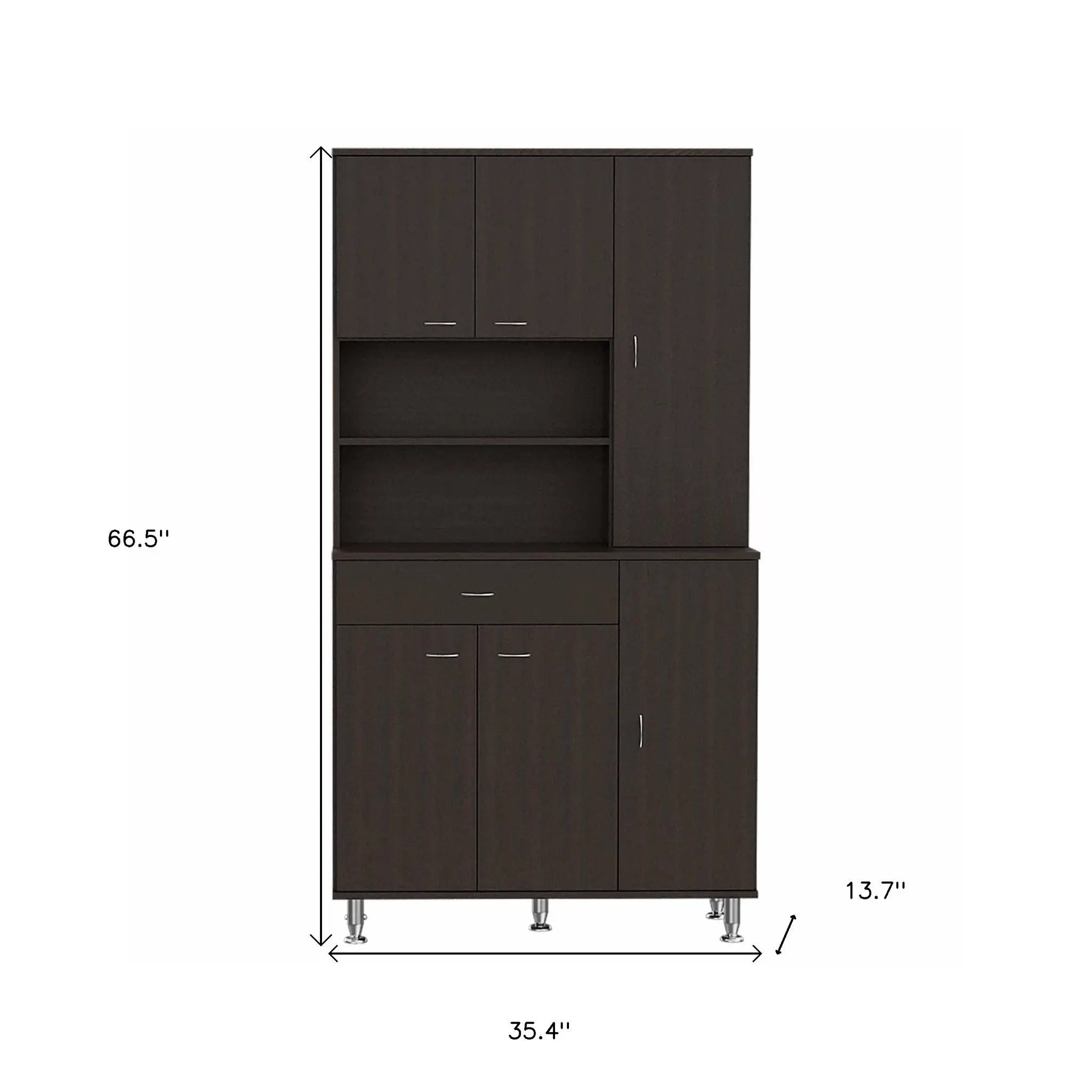 67" Modern Black Pantry Cabinet with Five Shelves Homeroots Kitchen & Dining