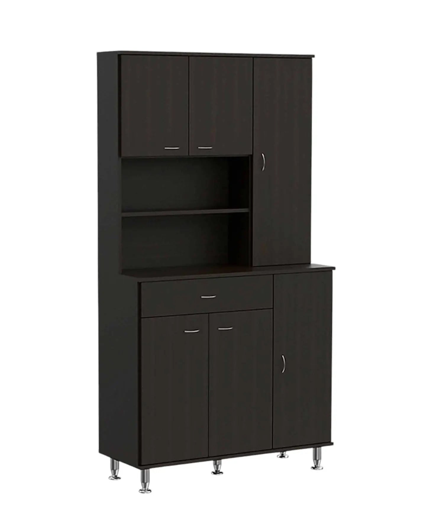 67" Modern Black Pantry Cabinet with Five Shelves Homeroots Kitchen & Dining
