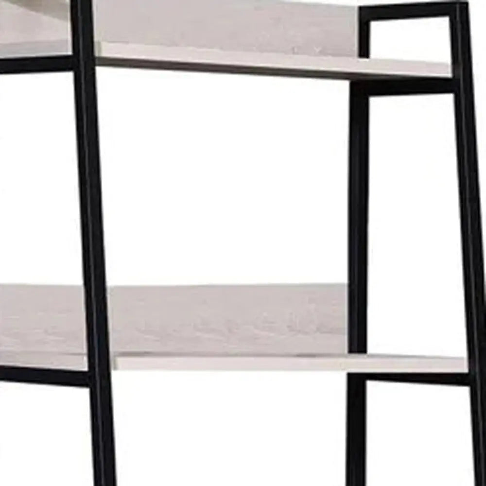 67" Natural and Black Metal Five Tier Ladder Bookcase Homeroots Office