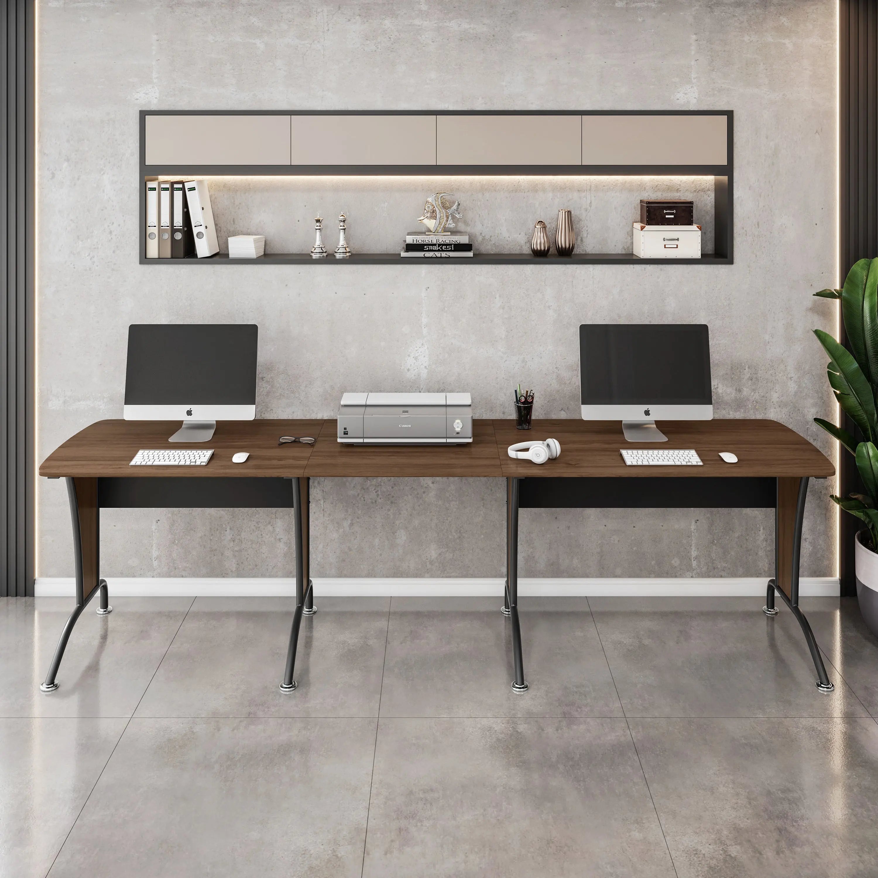 67" Walnut and Black Wood and Stainless Steel L Shape Computer Desk Homeroots Office