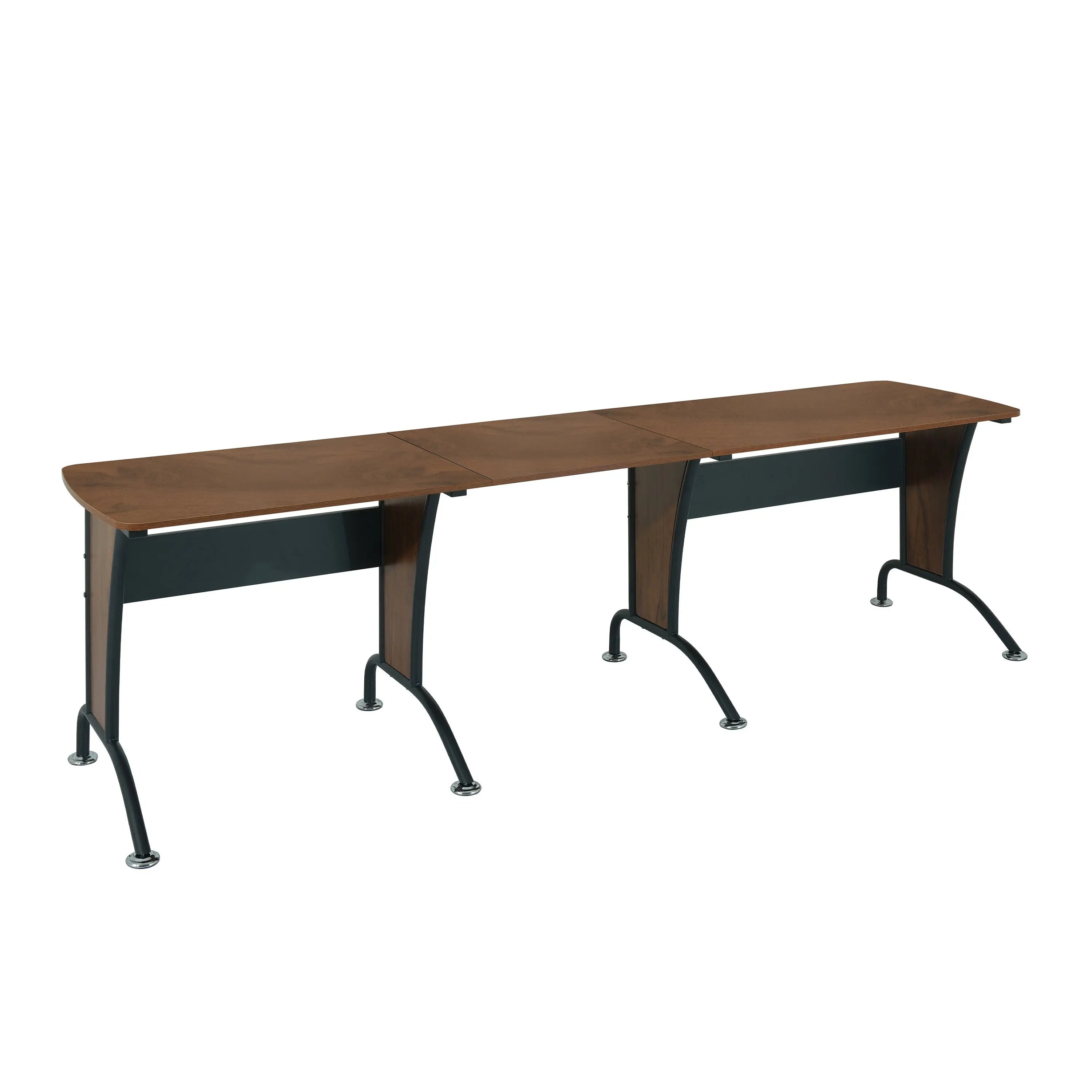 67" Walnut and Black Wood and Stainless Steel L Shape Computer Desk Homeroots Office