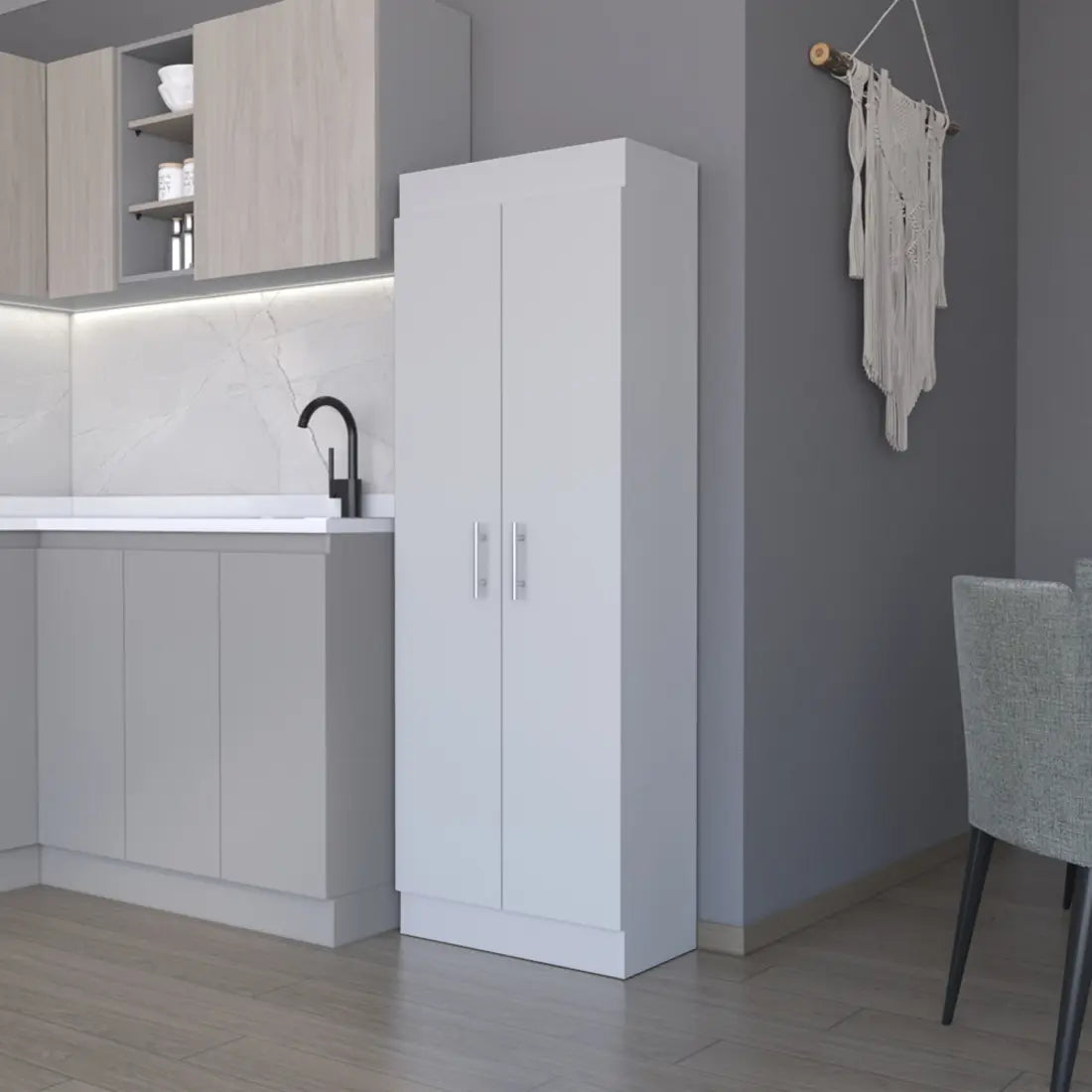 67" White Wood Pantry Or Storage Closet Homeroots Kitchen & Dining