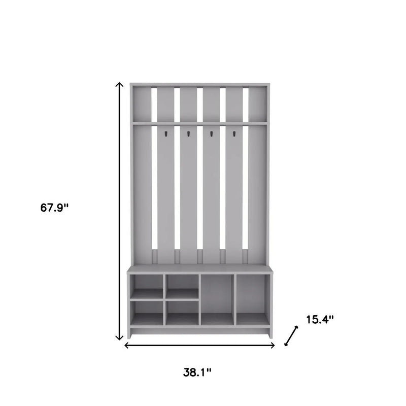 68" Gray Wood Four Hook Coat And Shoe Rack Homeroots Organization