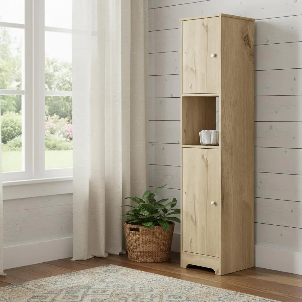 68" Light Brown Wood Accent Cabinet With Two Doors Homeroots Kitchen & Dining