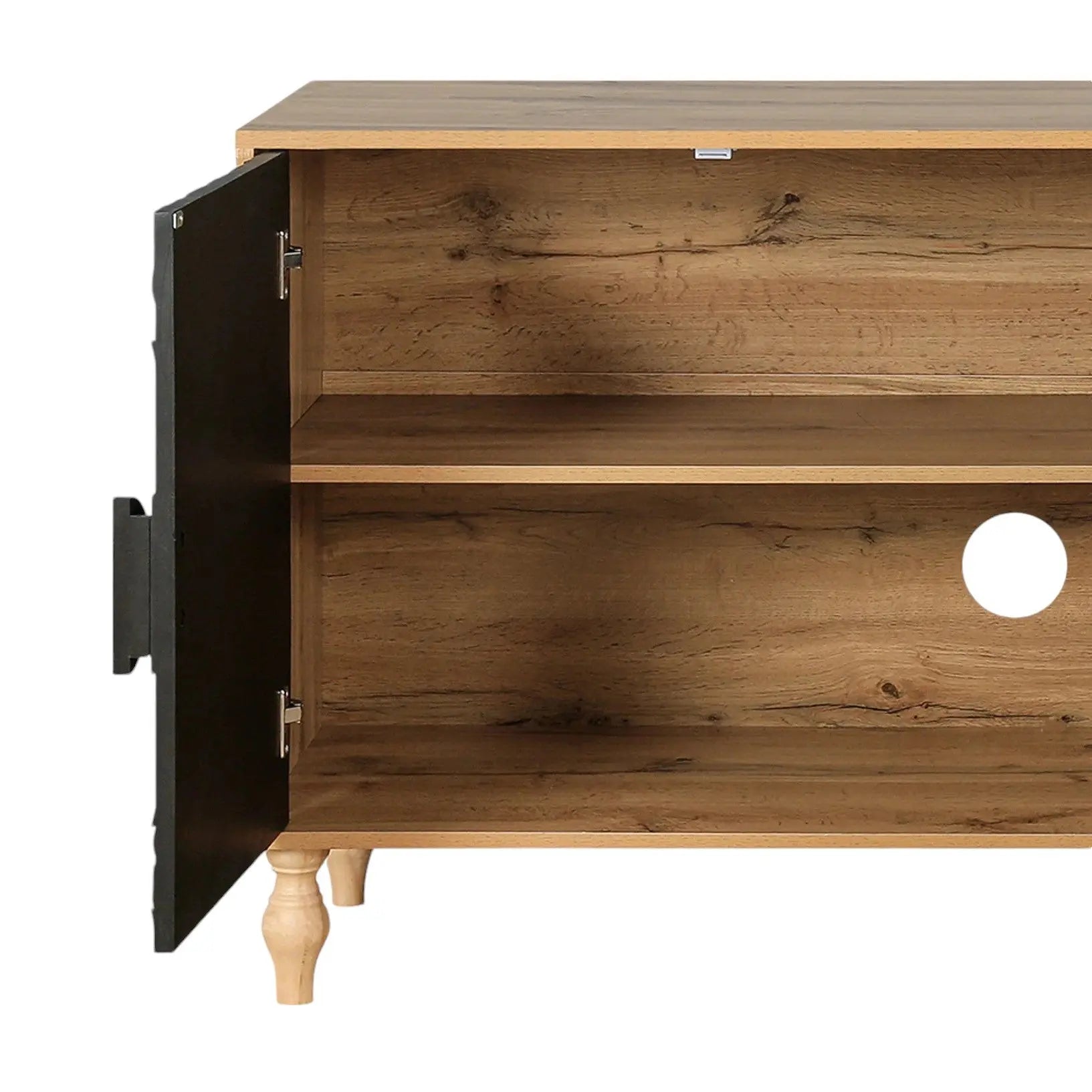 68" Natural and Black Distressed Carved Floral Sideboard with Four Doors Homeroots Kitchen & Dining