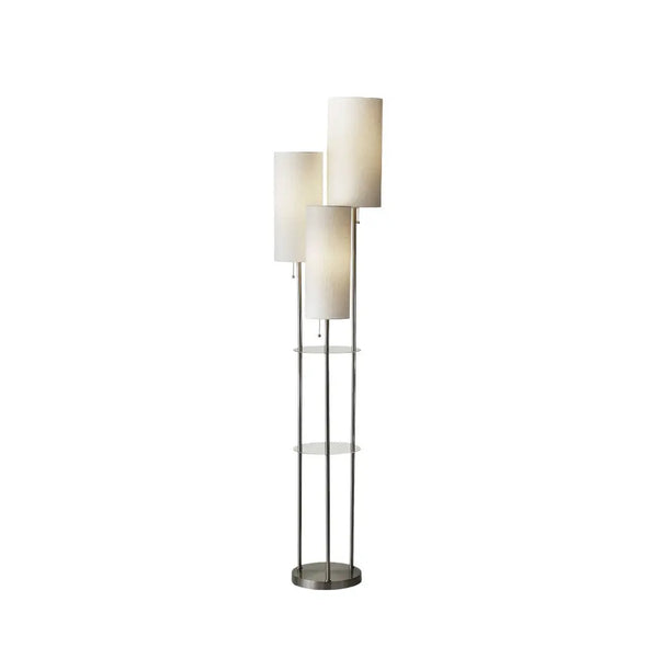 68" Silver Three Light Novelty Floor Lamp With White Linen Cylinder Shade - GreatEagleInc
