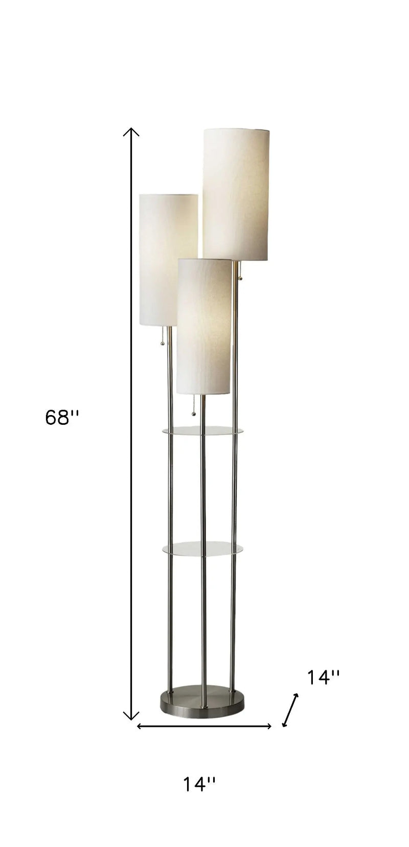 68" Silver Three Light Novelty Floor Lamp With White Linen Cylinder Shade - GreatEagleInc