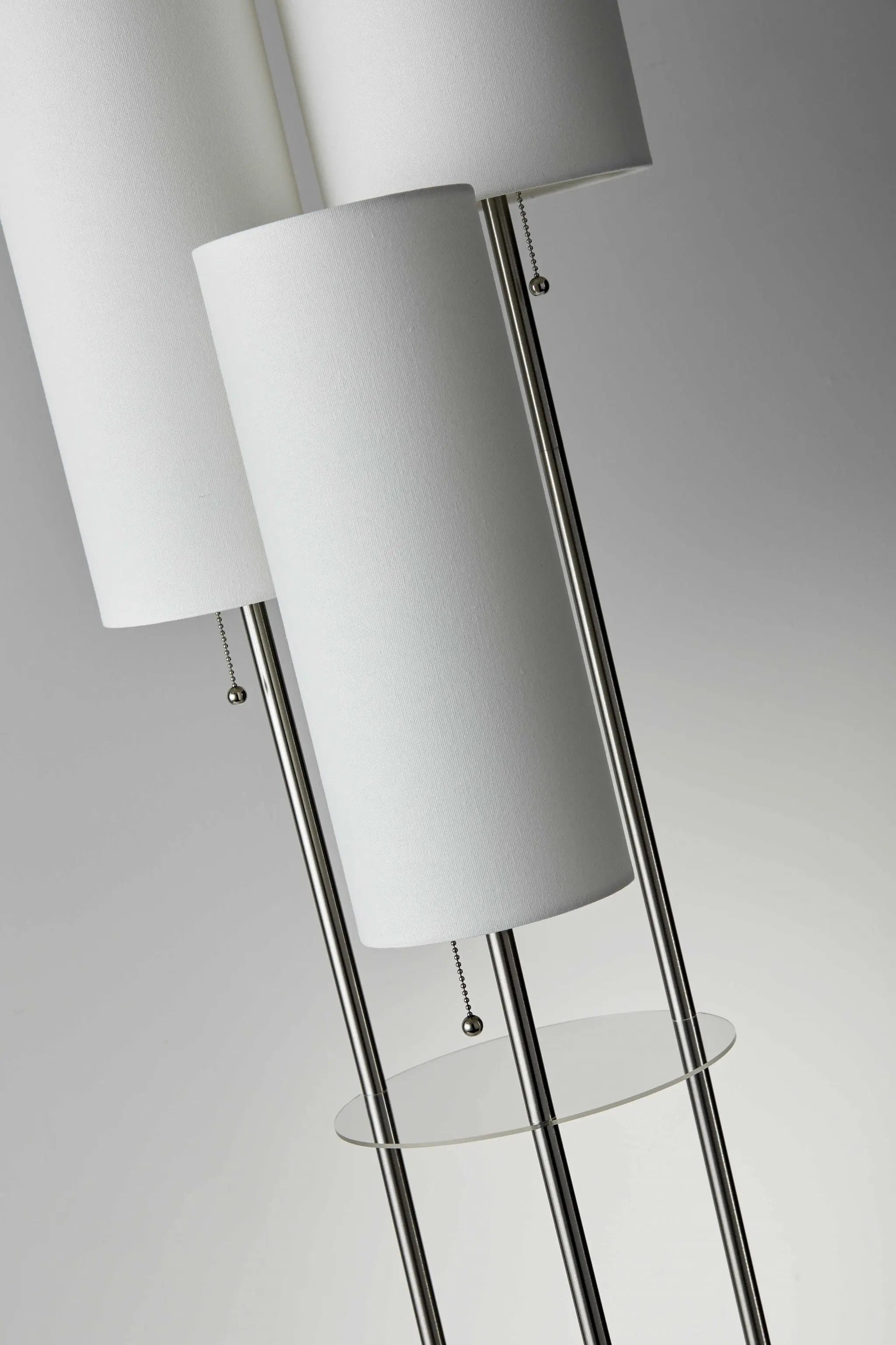 68" Silver Three Light Novelty Floor Lamp With White Linen Cylinder Shade - GreatEagleInc