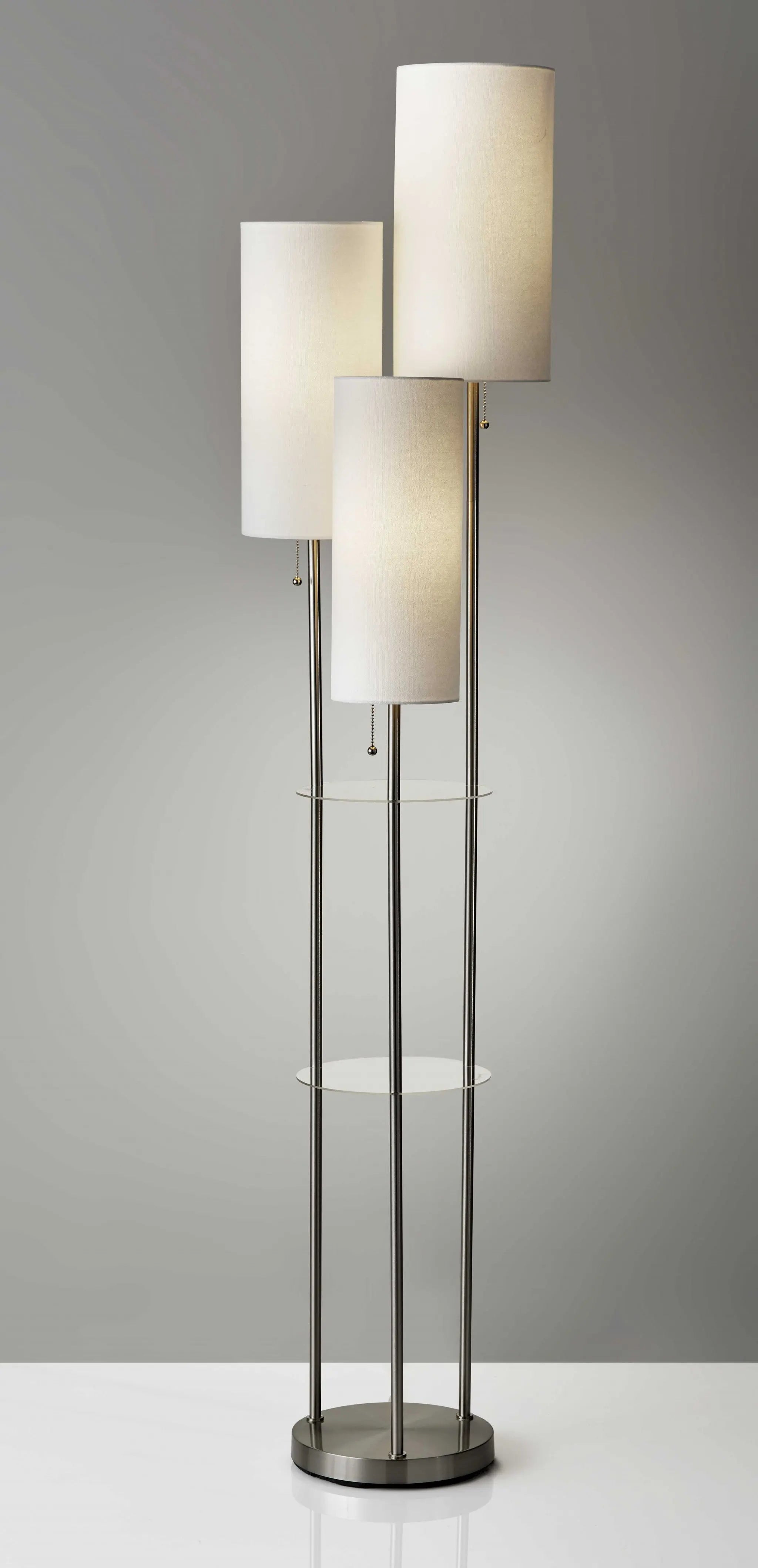 68" Silver Three Light Novelty Floor Lamp With White Linen Cylinder Shade - GreatEagleInc