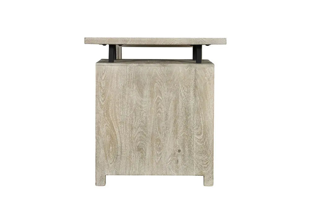 68" White Solid Wood and Metal Carved Floral Desk With Three Drawers Homeroots Office