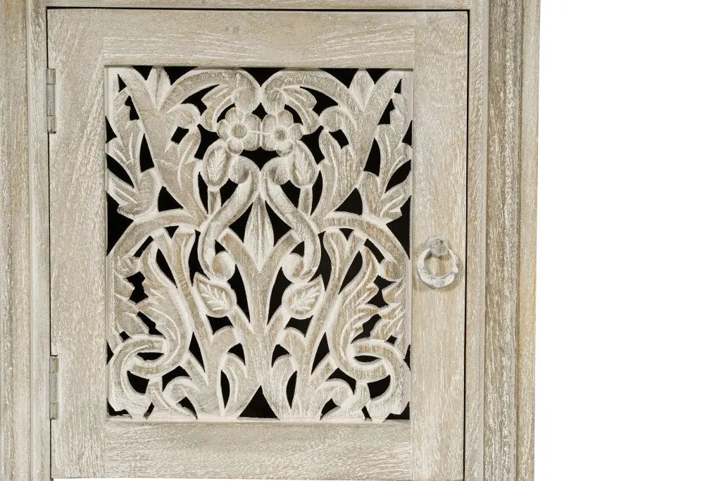 68" White Solid Wood and Metal Carved Floral Desk With Three Drawers Homeroots Office