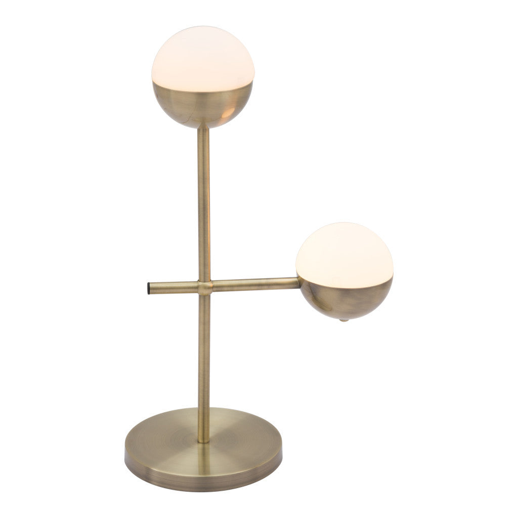 69" Brass Metal Bedside Table Lamp With Off White Globe Shade - GreatEagleInc