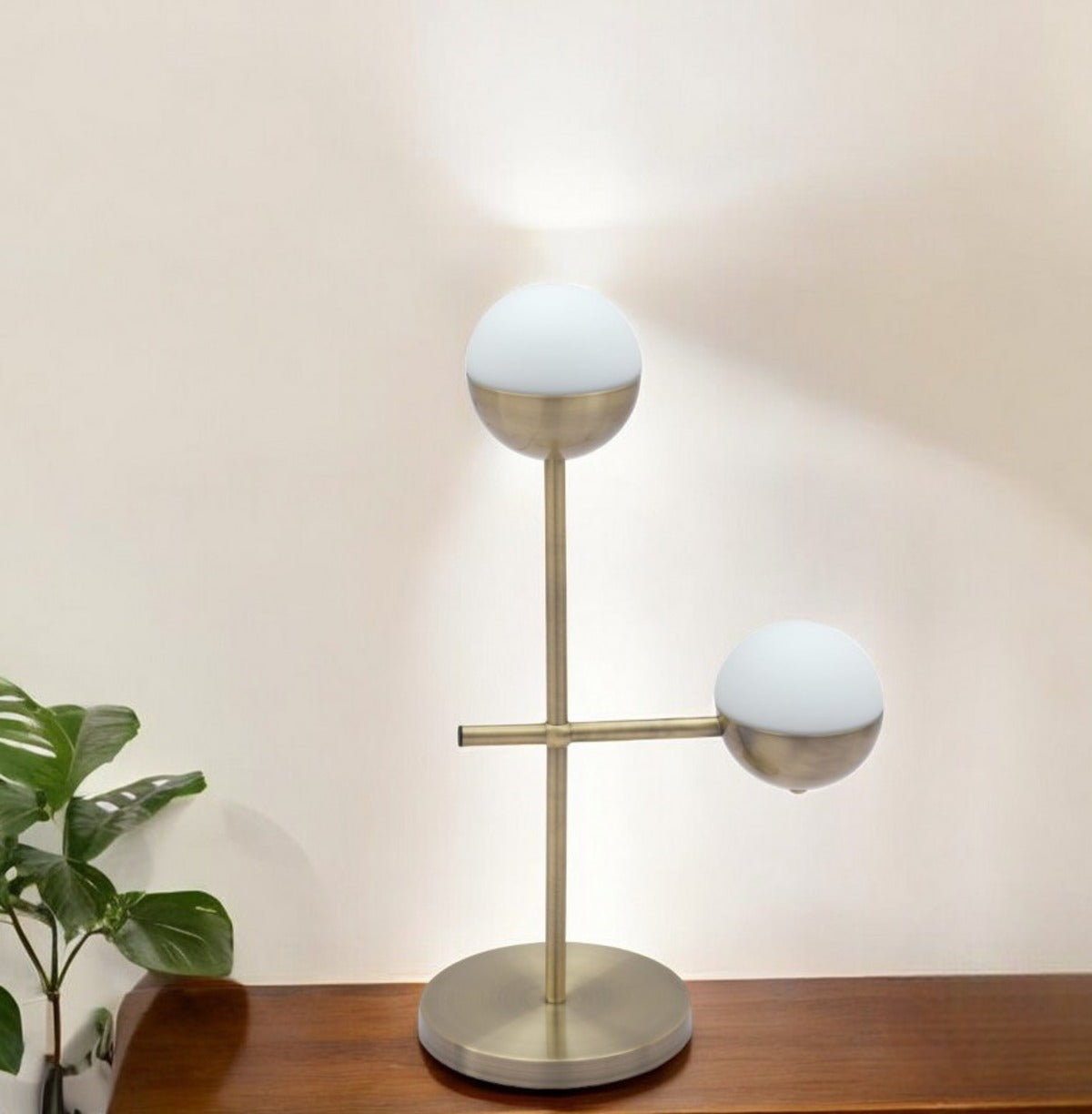 69" Brass Metal Bedside Table Lamp With Off White Globe Shade - GreatEagleInc