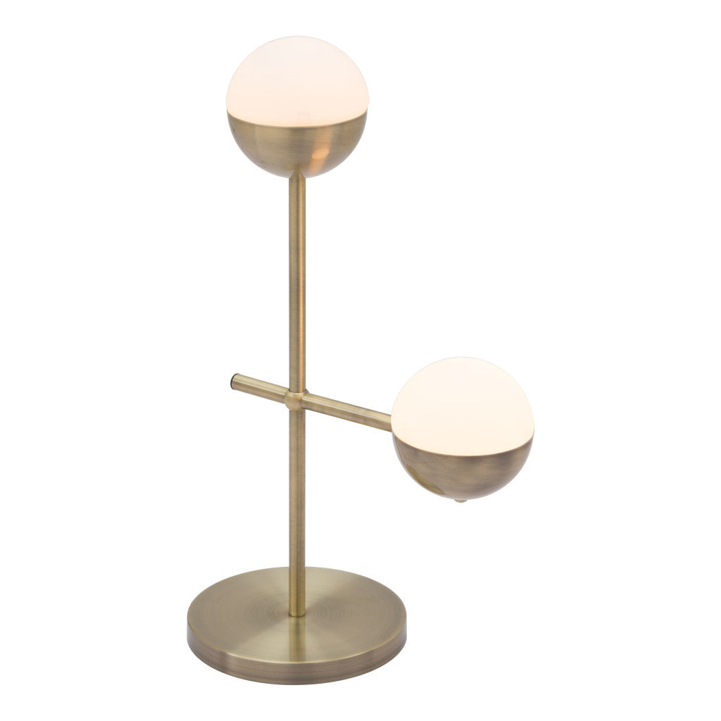 69" Brass Metal Bedside Table Lamp With Off White Globe Shade - GreatEagleInc
