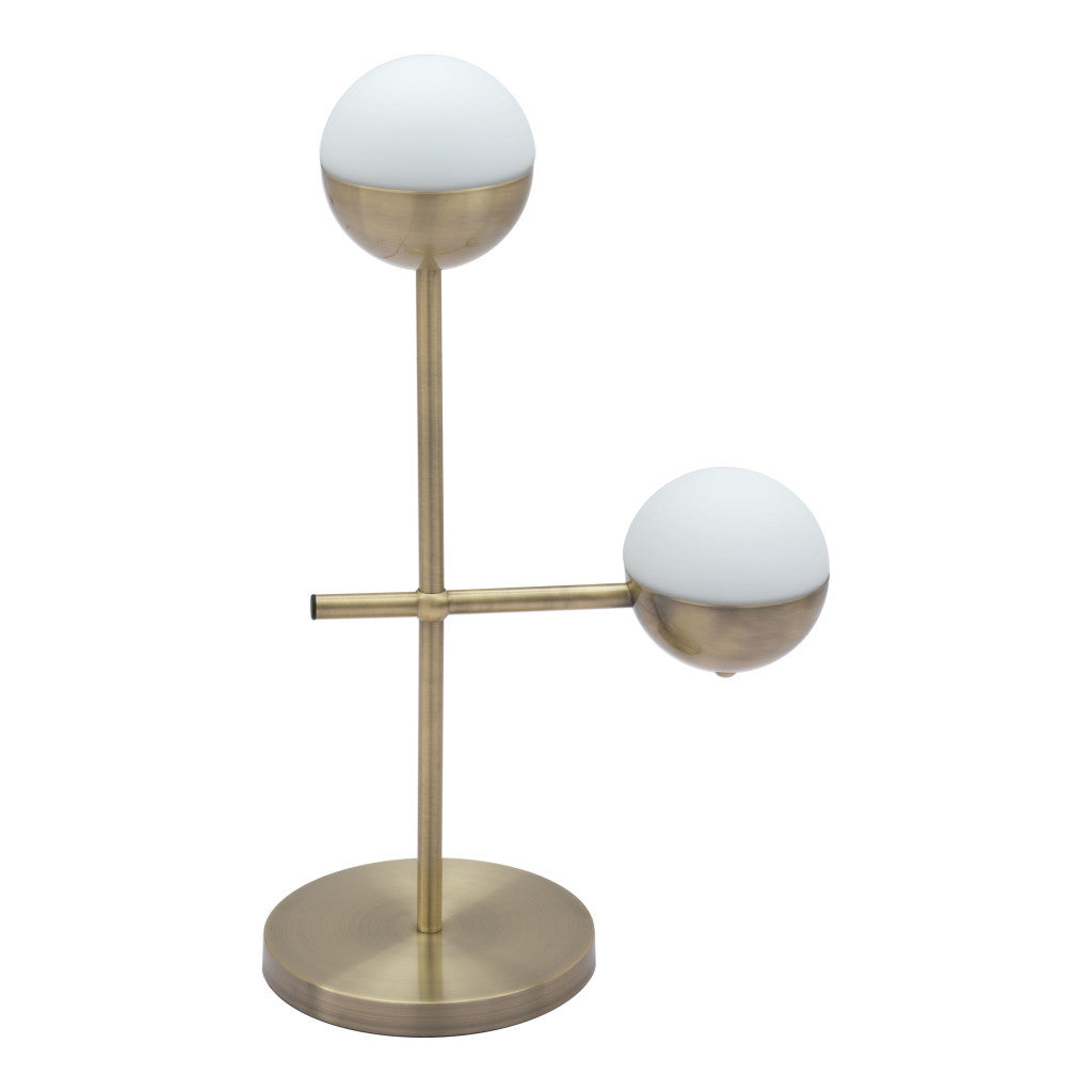 69" Brass Metal Bedside Table Lamp With Off White Globe Shade - GreatEagleInc