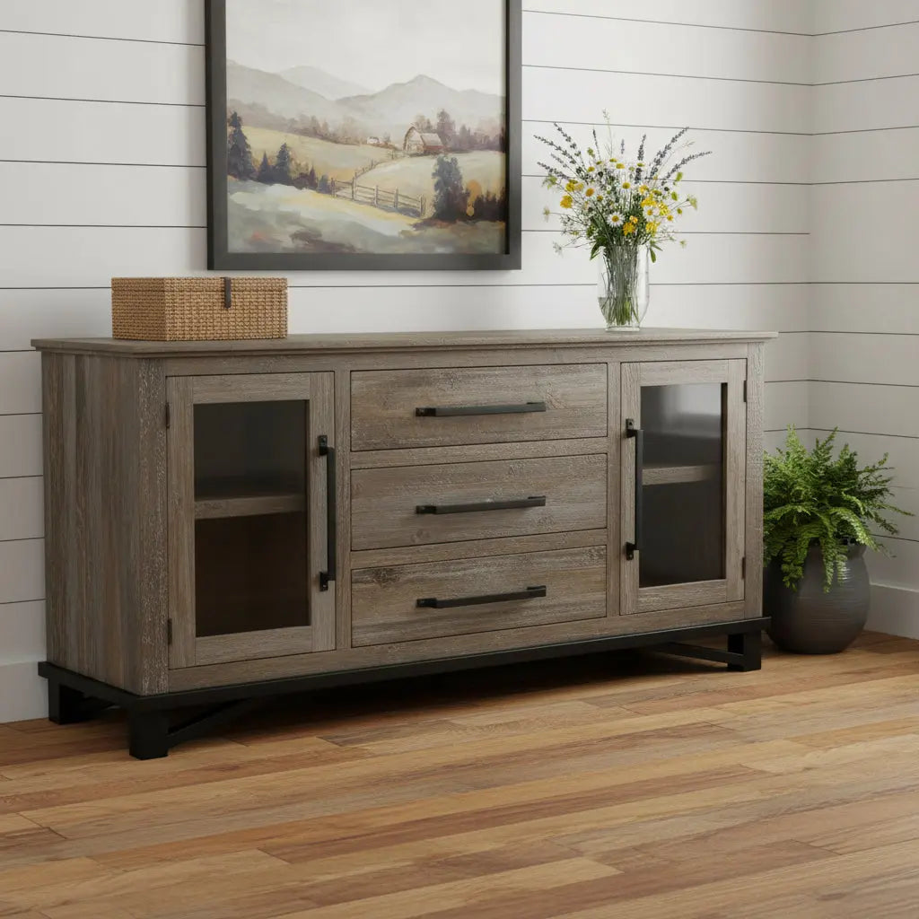 69" Brown Solid and Manufactured Wood Distressed Buffet Table Homeroots Kitchen & Dining