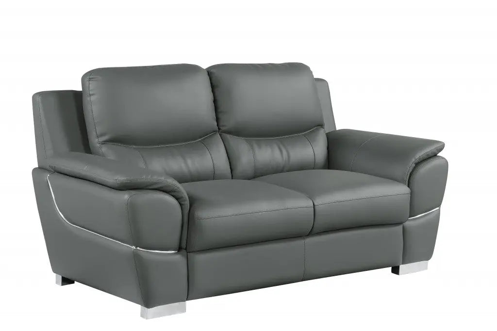 69" Gray And Silver Faux Leather Love Seat Homeroots Living Room