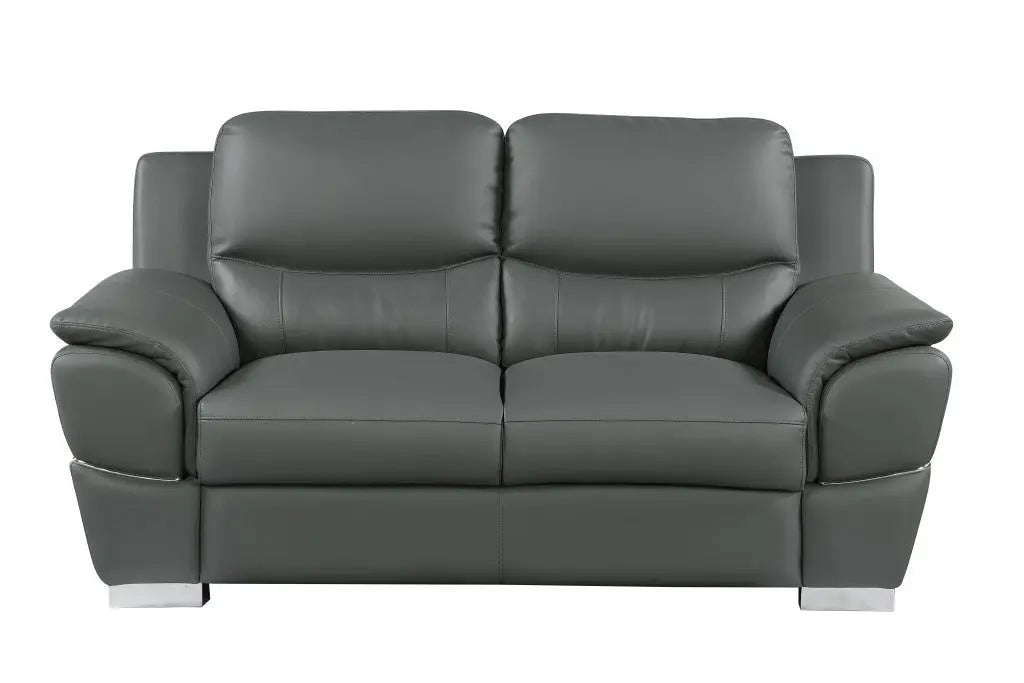 69" Gray And Silver Faux Leather Love Seat Homeroots Living Room
