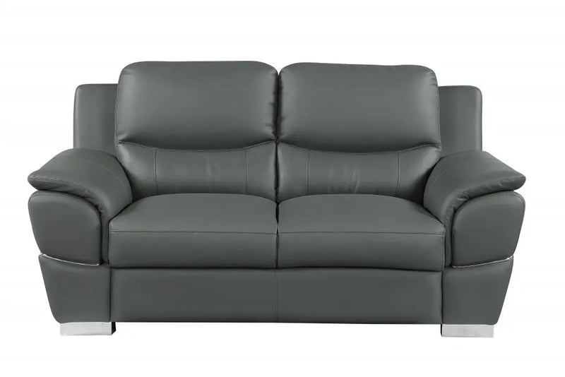 69" Gray And Silver Faux Leather Love Seat Homeroots Living Room
