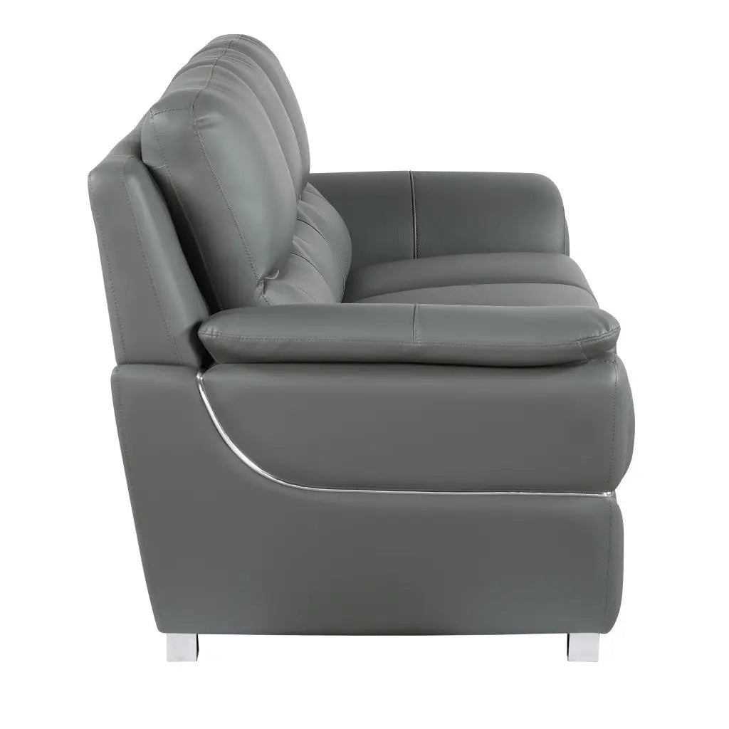 69" Gray And Silver Faux Leather Love Seat Homeroots Living Room