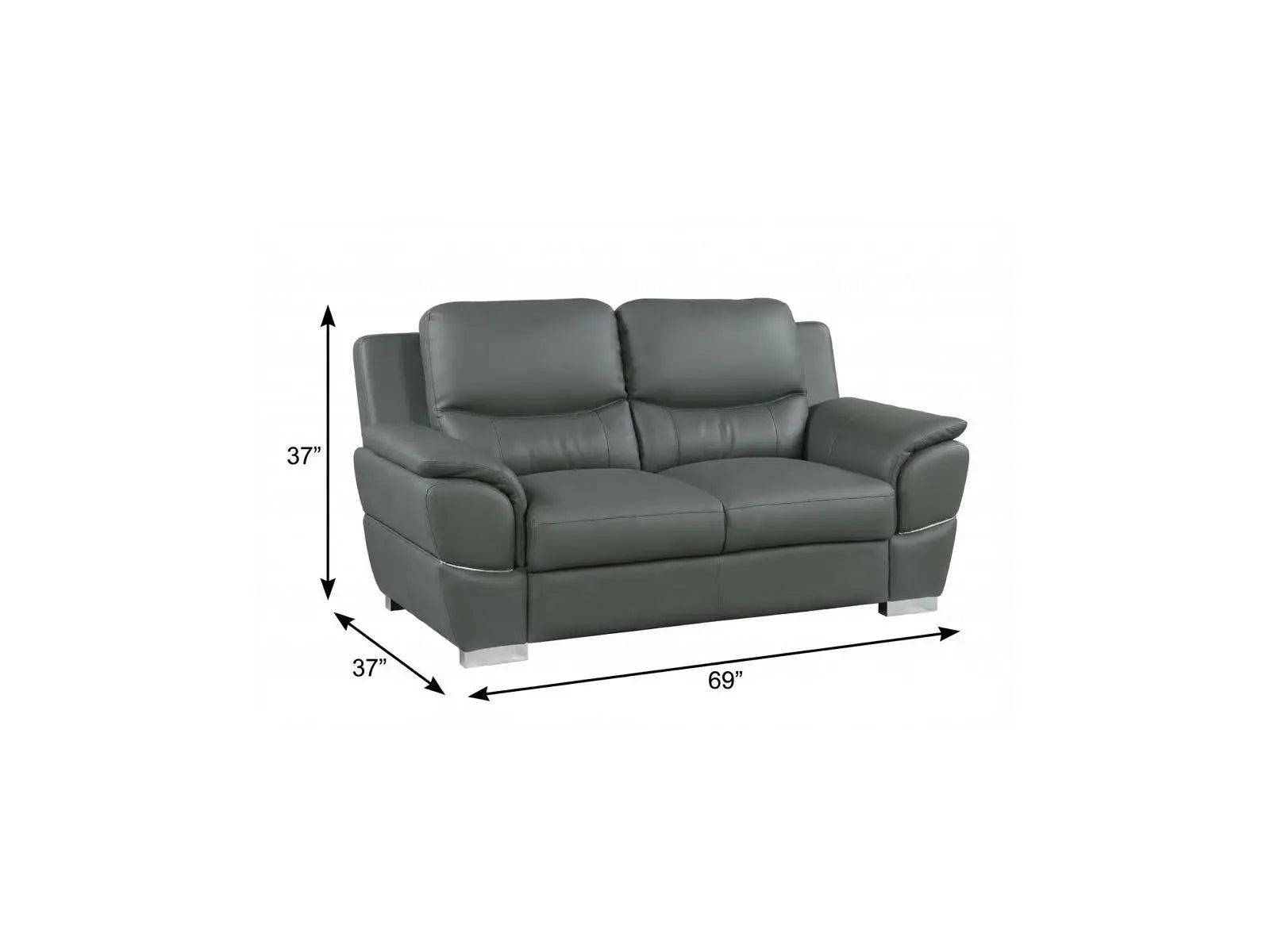 69" Gray And Silver Faux Leather Love Seat Homeroots Living Room