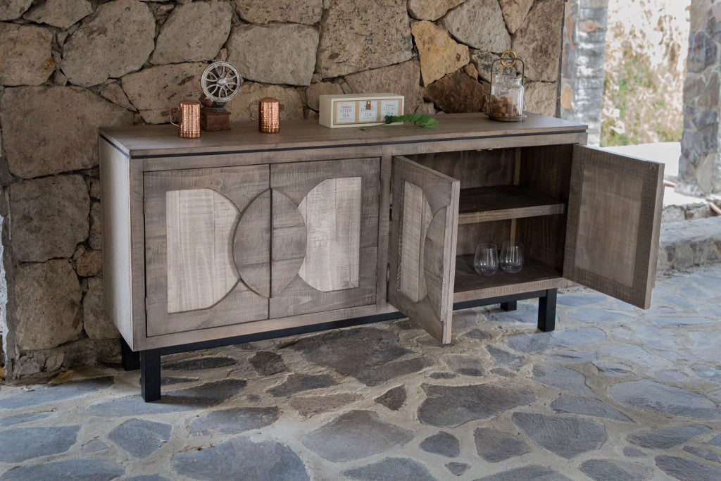69" Gray Solid and Manufactured Wood Distressed Credenza Homeroots Kitchen & Dining