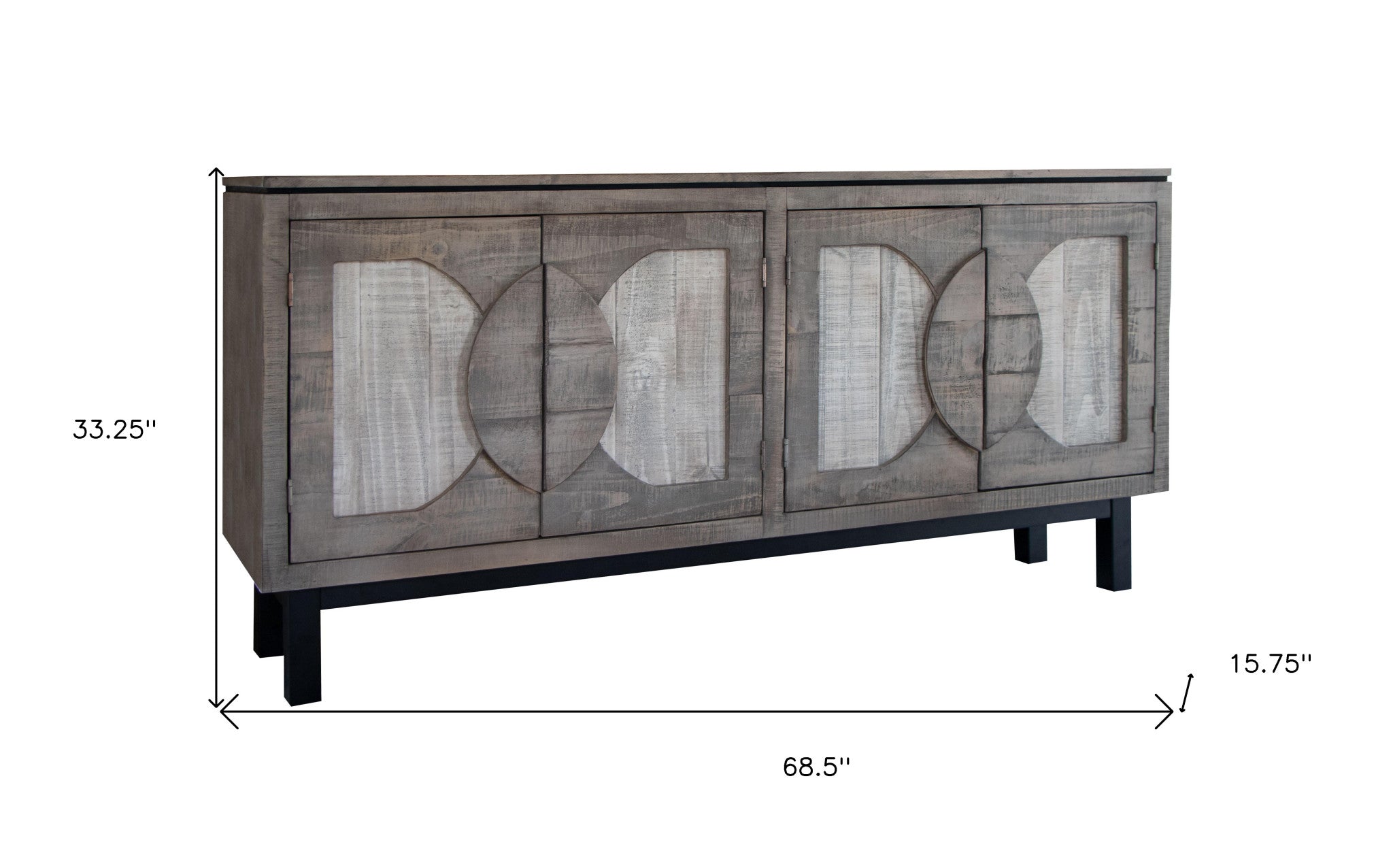 69" Gray Solid and Manufactured Wood Distressed Credenza Homeroots Kitchen & Dining