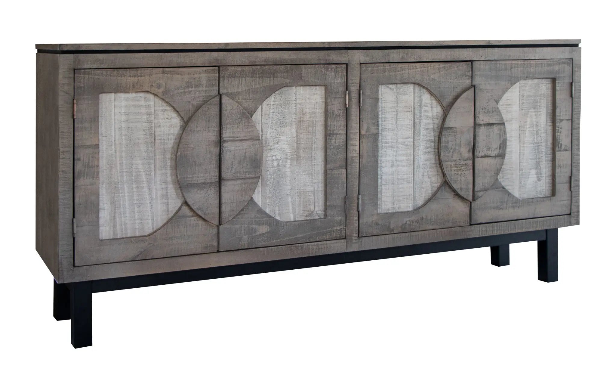 69" Gray Solid and Manufactured Wood Distressed Credenza Homeroots Kitchen & Dining