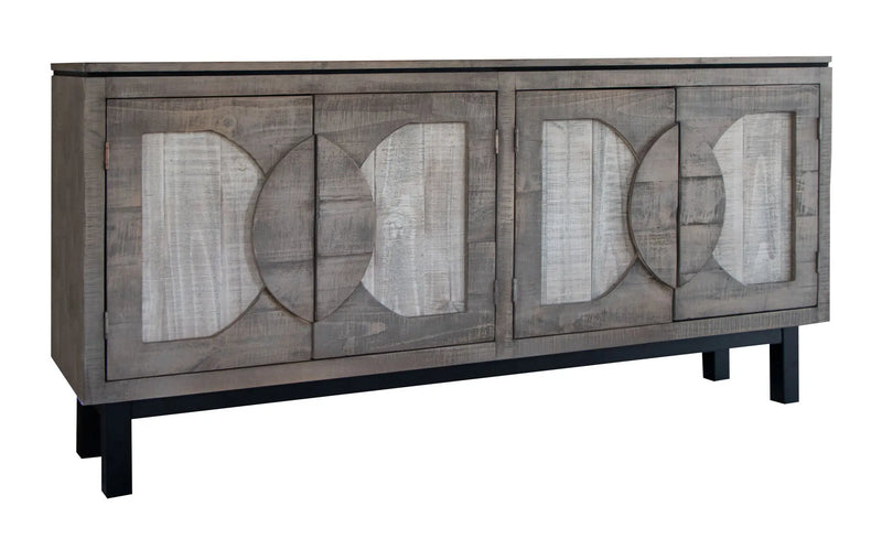 69" Gray Solid and Manufactured Wood Distressed Credenza Homeroots Kitchen & Dining