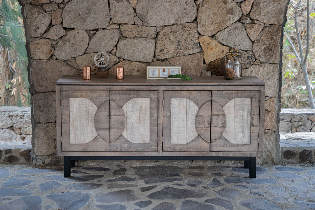69" Gray Solid and Manufactured Wood Distressed Credenza Homeroots Kitchen & Dining