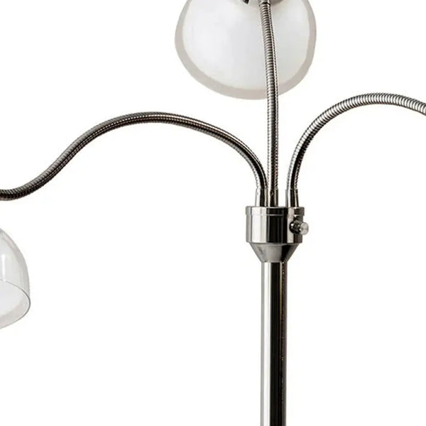 69" Silver Three Light Tree Floor Lamp With White Plastic Bowl Shade - GreatEagleInc