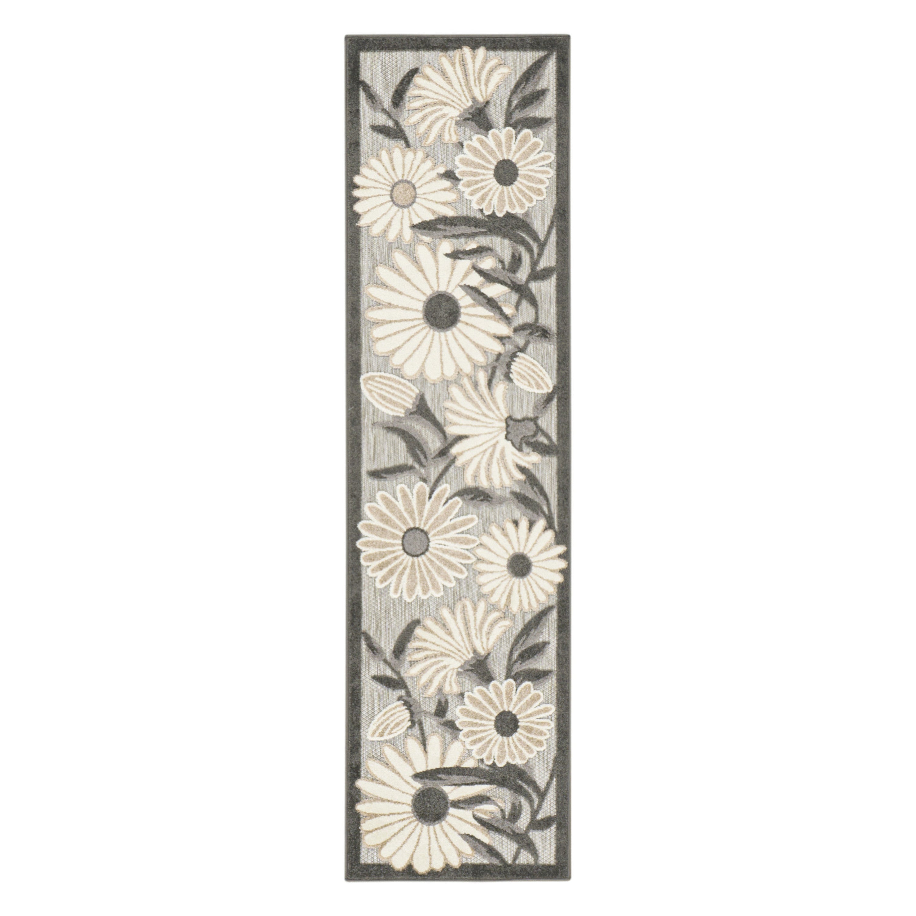 6' Beige And Gray Floral Indoor Outdoor Runner Rug Homeroots Outdoor