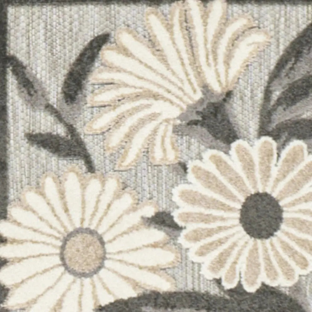 6' Beige And Gray Floral Indoor Outdoor Runner Rug Homeroots Outdoor