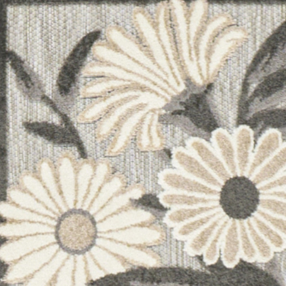 6' Beige And Gray Floral Indoor Outdoor Runner Rug Homeroots Outdoor